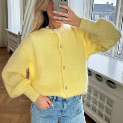 Oversized Pastel Crew Neck Button Front Knit Cardigan