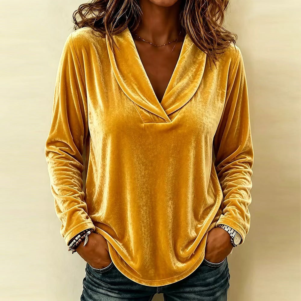 Women's Velvet Ruffle V-Neck Bell Sleeve Top