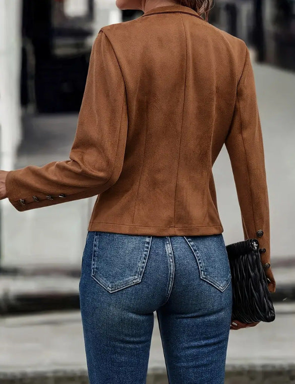 Women's Vintage Suede Jacket Double Breasted Long Sleeve