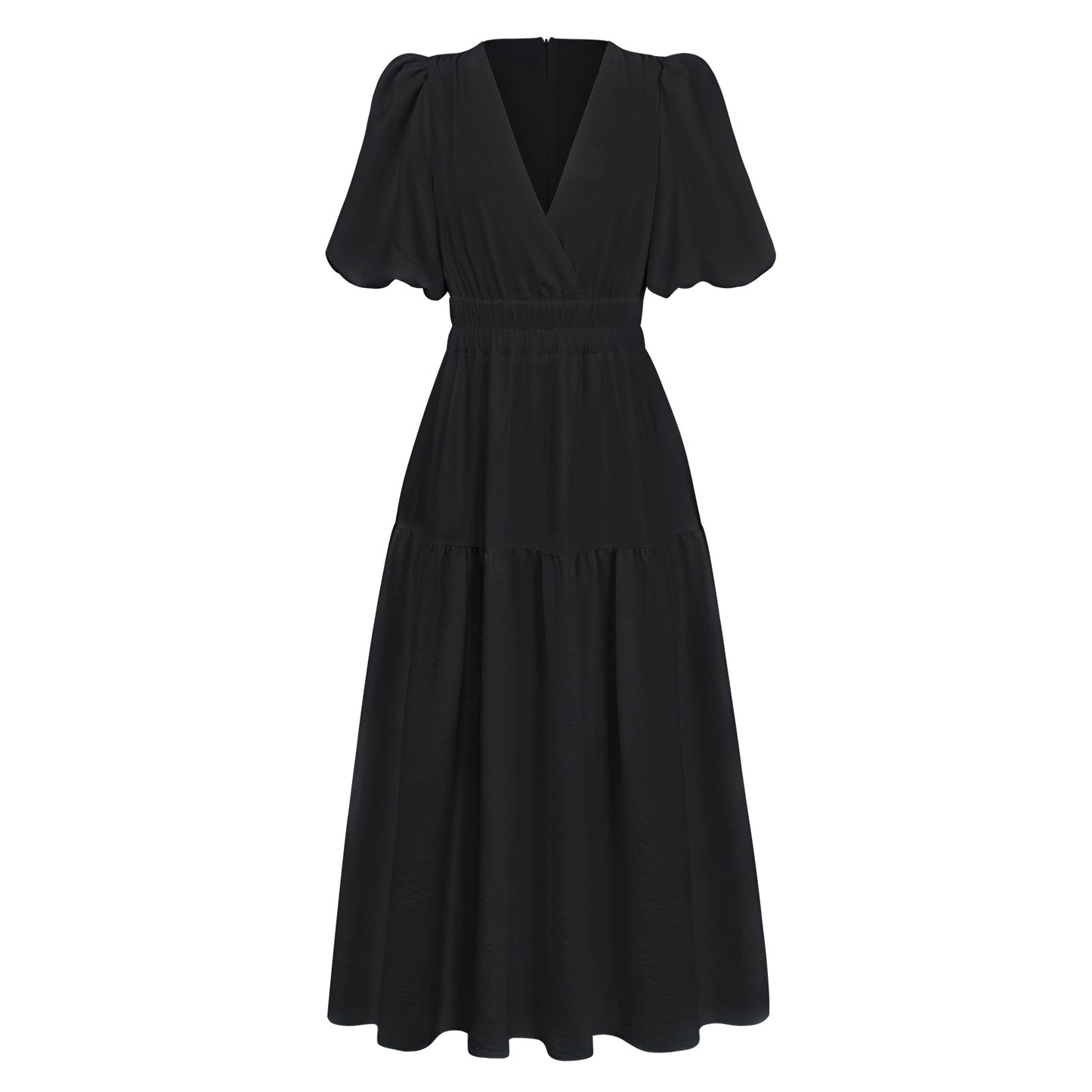 V-Neck Bubble Sleeve Holiday Dress American Fashion