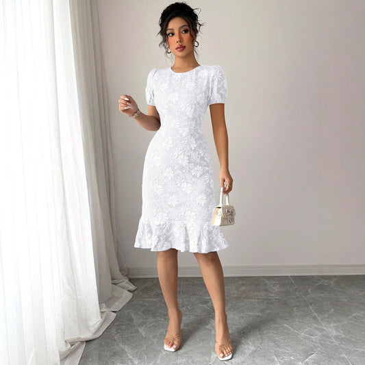 Short Sleeve Round Neck Slim Fit Office Dress