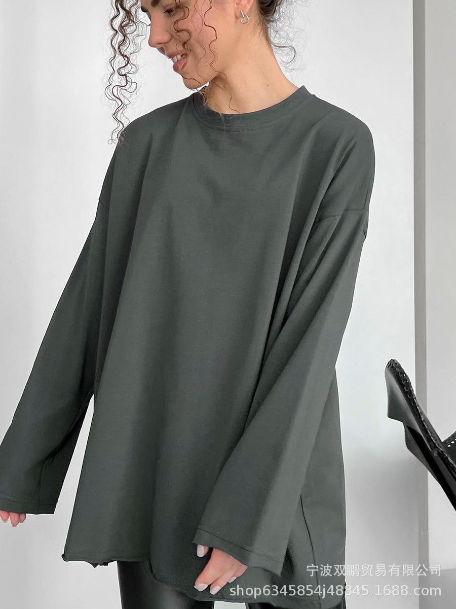 Women's Oversized Distressed Cotton Long Sleeve Tee