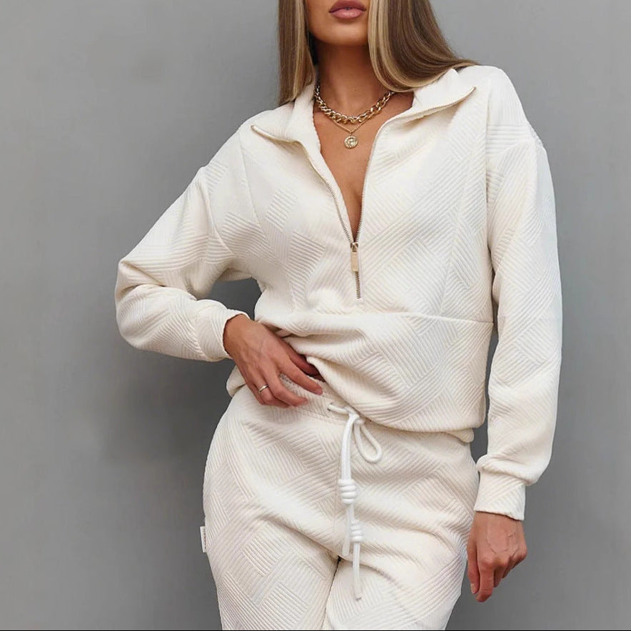 Women's Textured Half Zip Sweatshirt Jogger Set