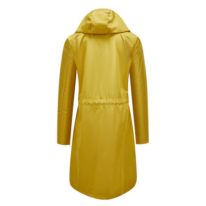 Women's Long Hooded Rain Jacket Waterproof Lightweight Coat