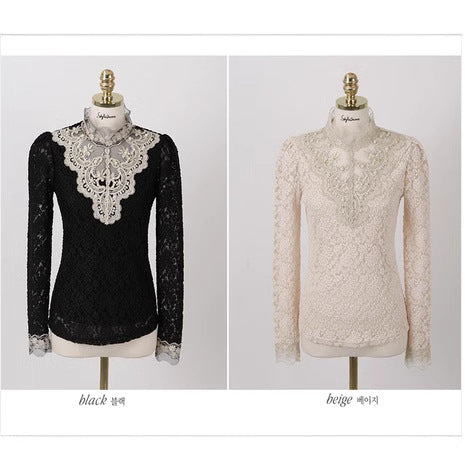 Women's Mock Neck Lace Blouse Long Sleeve Elegant