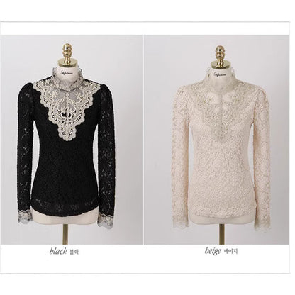 Women's Mock Neck Lace Blouse Long Sleeve Elegant