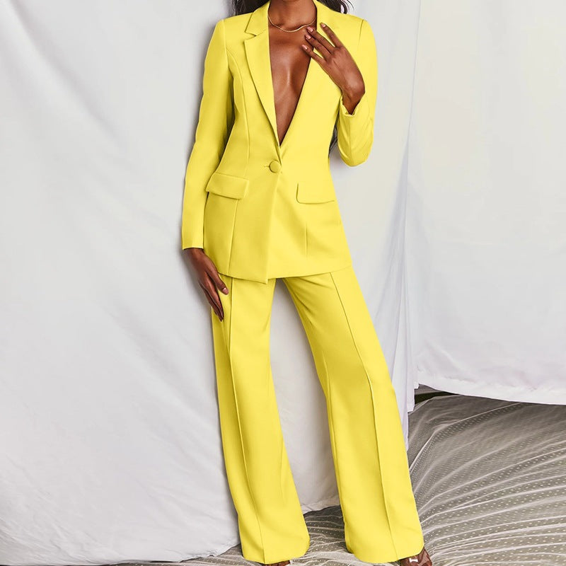 Women 2 Piece Blazer Set Wide Leg Pants Suit
