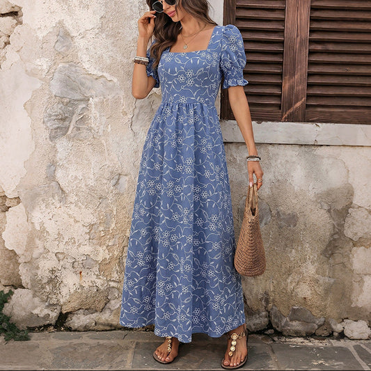 Floral Square Neck Puff Sleeve Maxi Dress Cottagecore