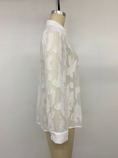 Women's Oversized Sheer Jacquard Button Up Blouse