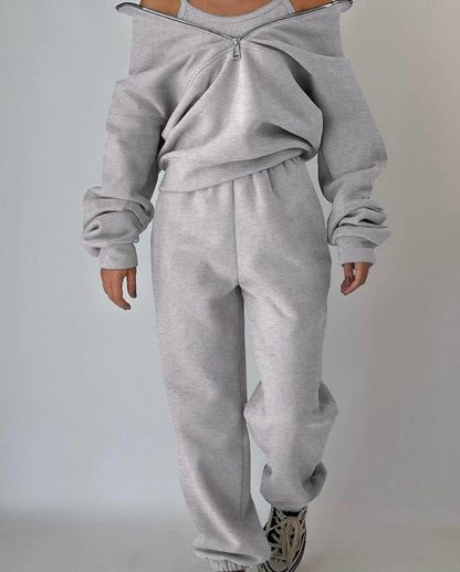 Women's Oversized Fleece Quarter Zip Sweatsuit Set