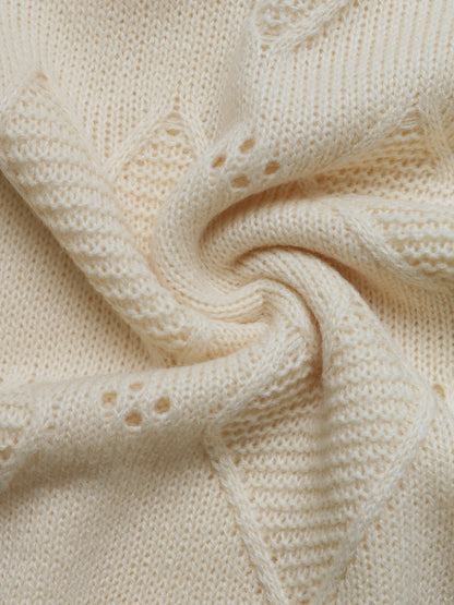 Valentine Heart Pointelle Crew Neck Knit Sweater