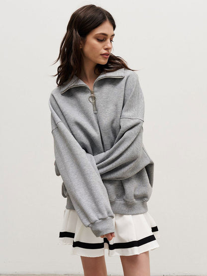 Women's Oversized Half Zip Collared Sweatshirt