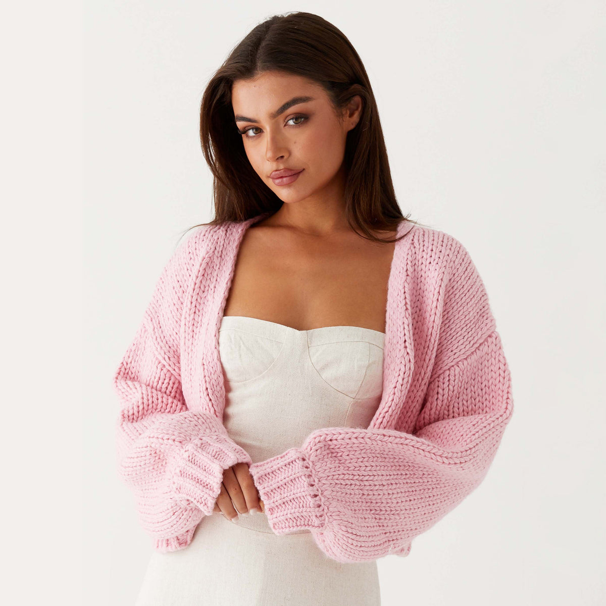 Women's Chunky Knit Cropped Open Front Cardigan