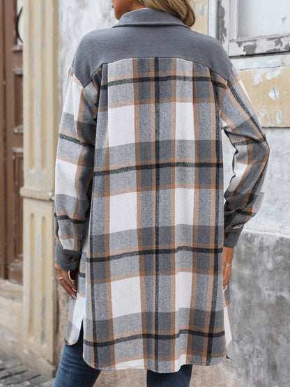 Plaid Shirt Jacket for Women - Long Button Front Coat