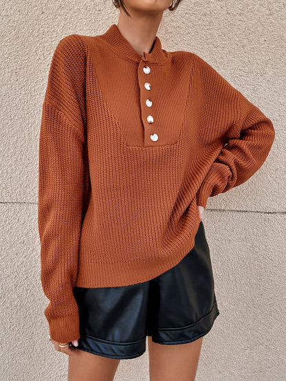 Women's Long Sleeve Polo Collar Button Knit Sweater