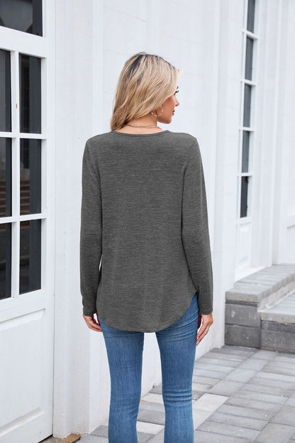 Women's Ruched V Neck Long Sleeve Loose Tunic Top