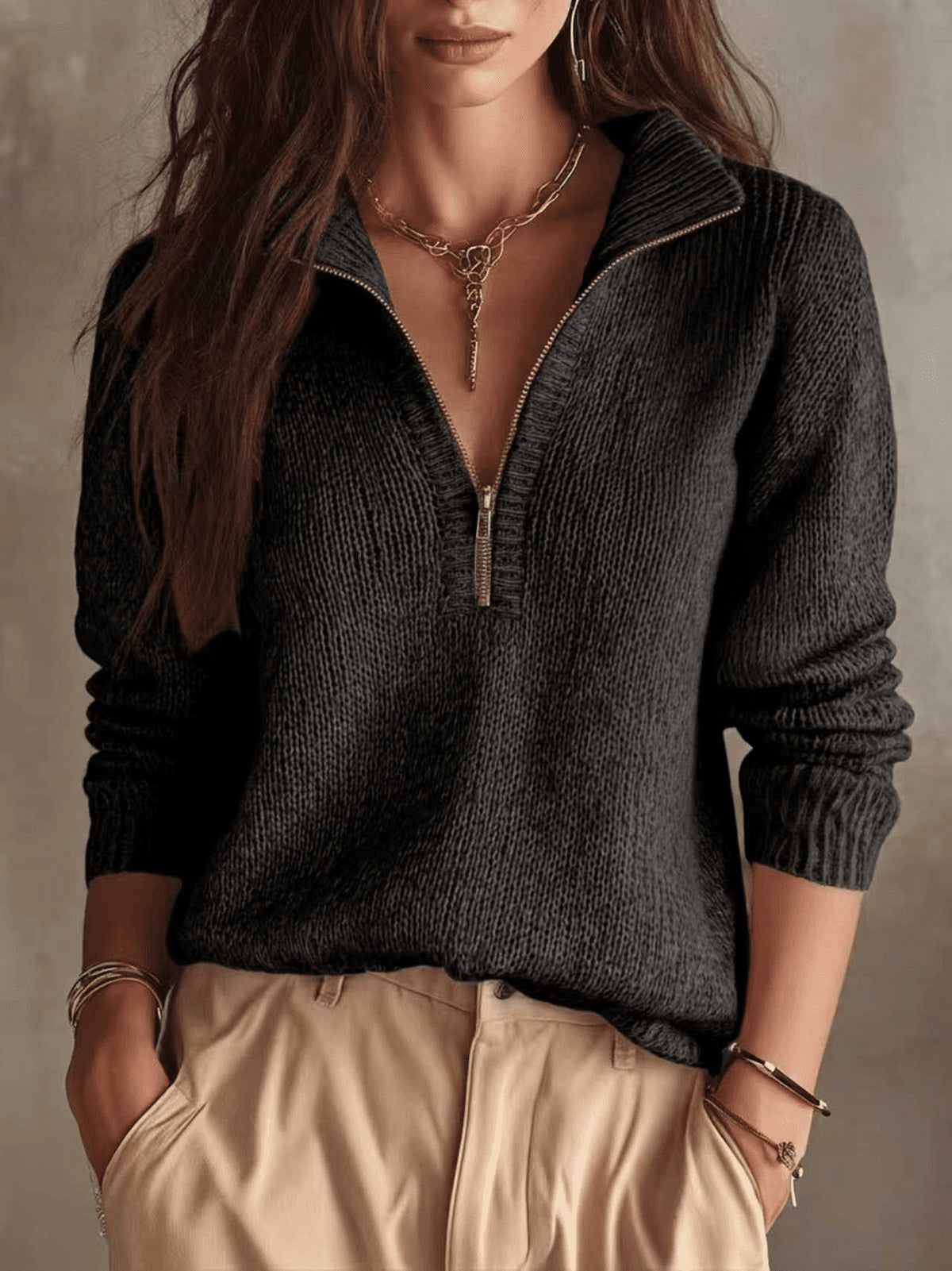 Women's Half Zip Knit Pullover Sweater