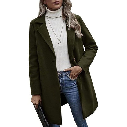 Women's Oversized Wool Blend Coat Lapel Button Pocket