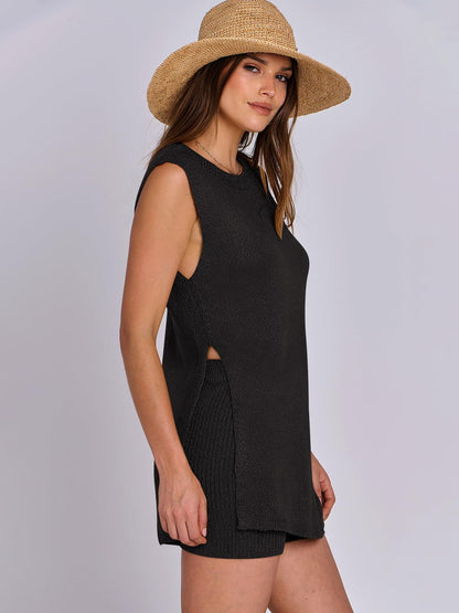 Casual Knit Sleeveless Sweater & Shorts Set