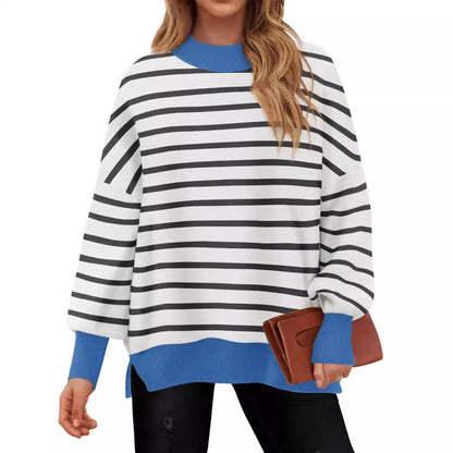 Women's Striped Crew Neck Oversized Pullover Sweater