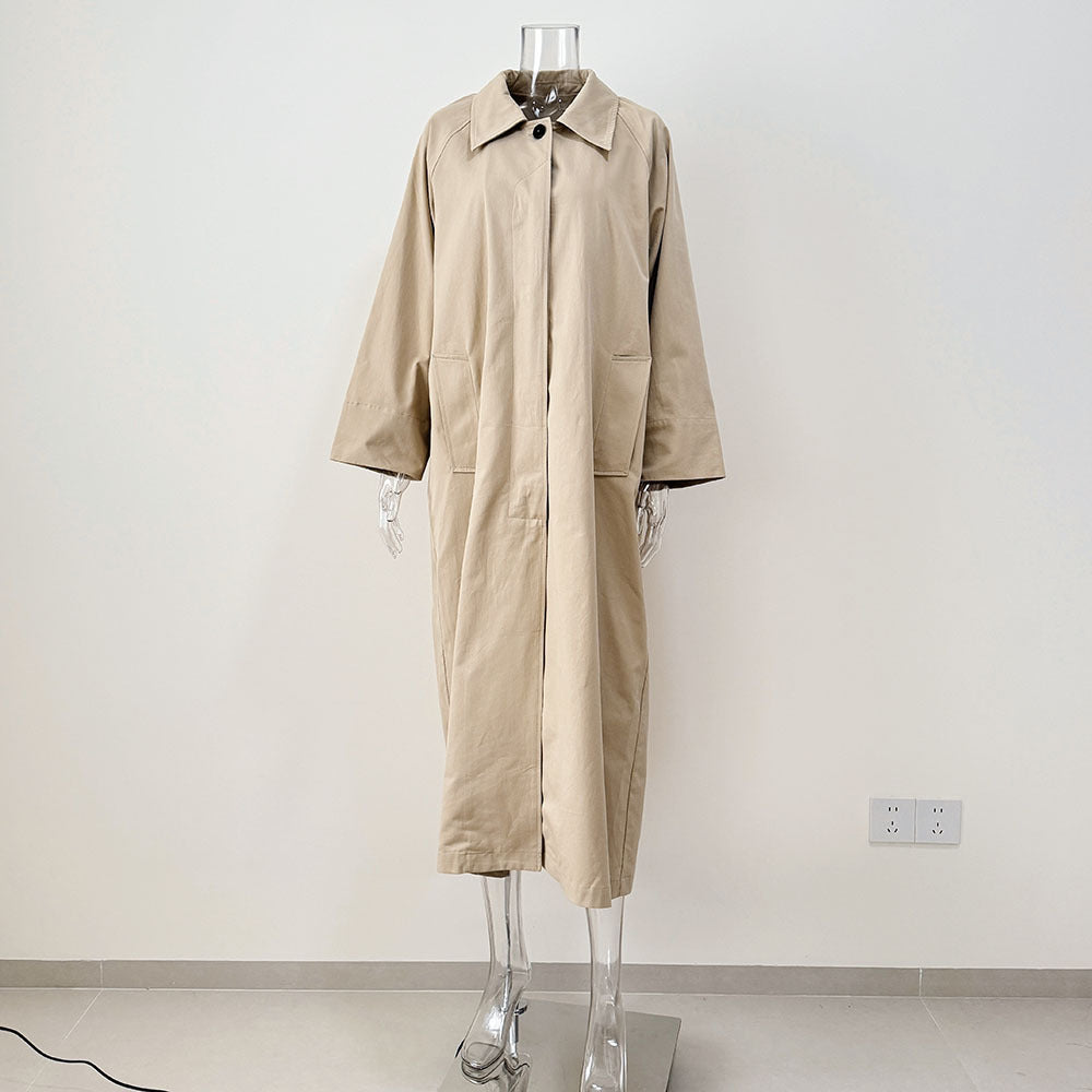 Women's Oversized Long Khaki Trench Coat