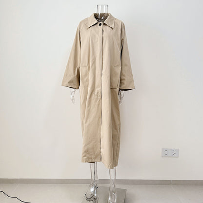Women's Oversized Long Khaki Trench Coat