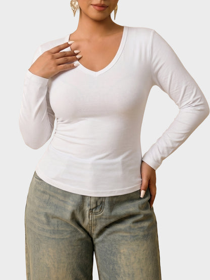 Plus Size V Neck Long Sleeve Fitted T Shirt
