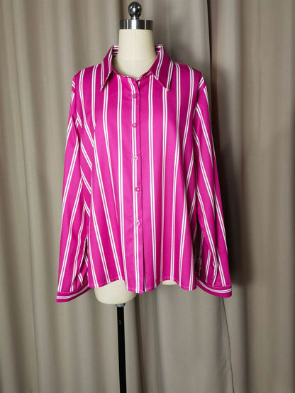 Women's Striped Long Sleeve Business Casual Shirt