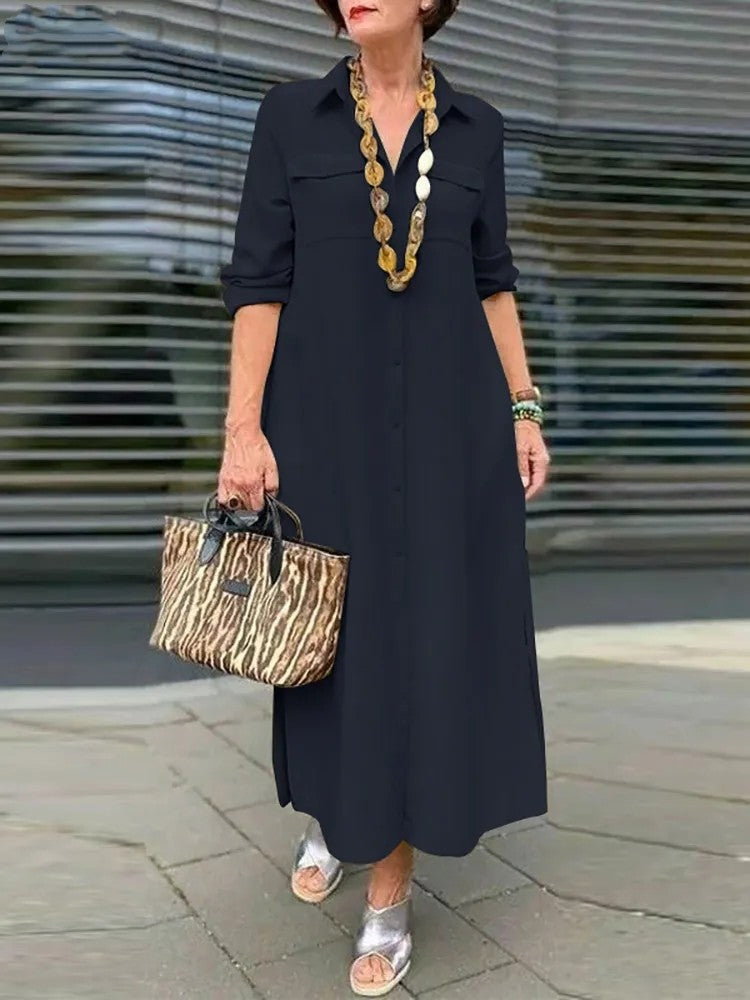Women's Long Sleeve Button Down Maxi Shirt Dress Plus Size