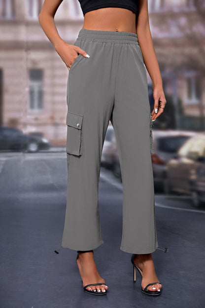Women's High-Waisted Drawstring Cargo Pants, Baggy Parachute Utility Trousers