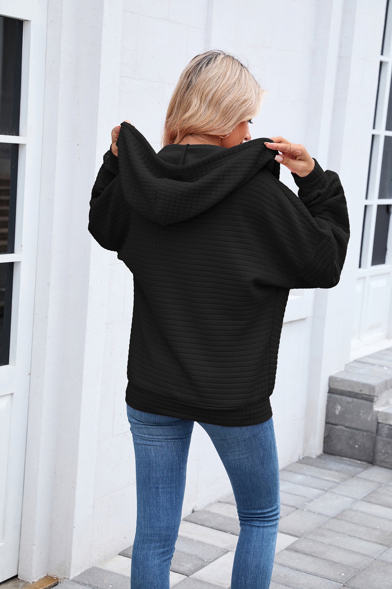 Quilted Zip Up Hooded Jacket Hoodie with Pockets