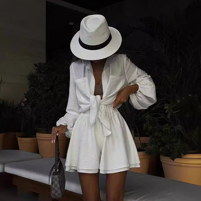 Women's Long Sleeve Top and Ruffle Shorts Matching Set