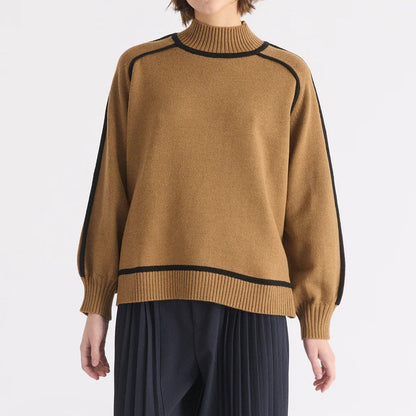 Women's Mock Neck Contrast Trim Oversized Sweater