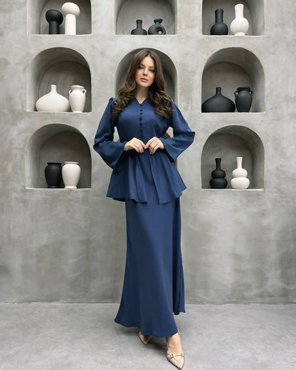 Women's Satin Two Piece Maxi Dress Set