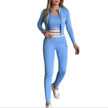 Women's 3 Piece Embroidered Tracksuit Yoga Leggings Set