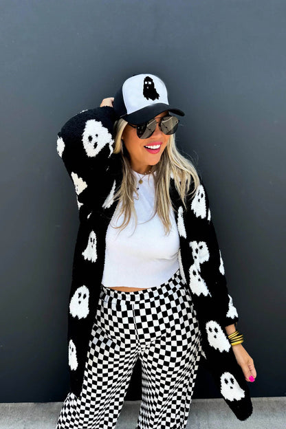 Halloween Ghost Fuzzy Oversized Open Front Cardigan