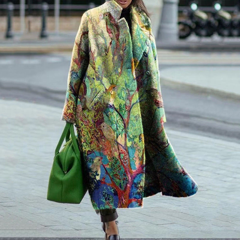 Women's Oversized Long Plaid Printed Coat Jacket