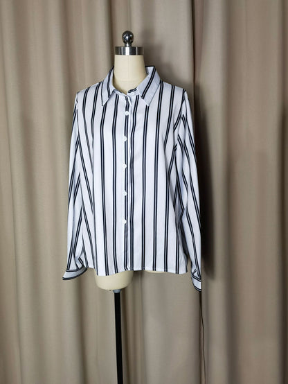 Women's Striped Long Sleeve Business Casual Shirt