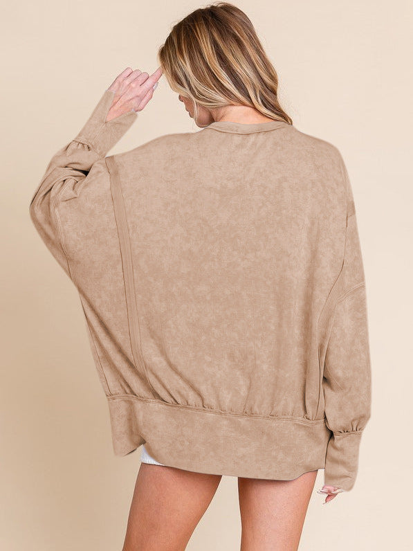 Acid Wash Oversized Sweatshirt Side Slit Drop Shoulder