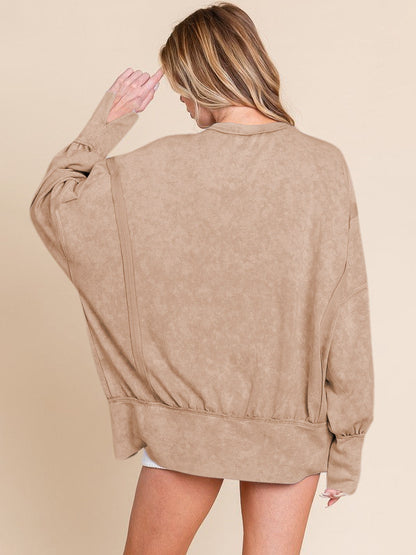 Acid Wash Oversized Sweatshirt Side Slit Drop Shoulder