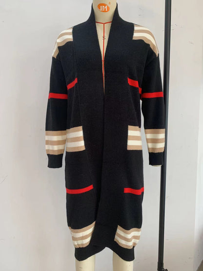 Women's Striped Long Cardigan Open Front Oversized