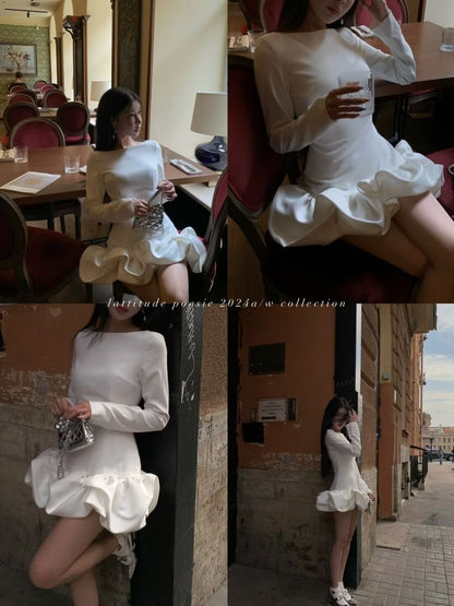 Balletcore Long Sleeve Ruffle Hem Mini Dress