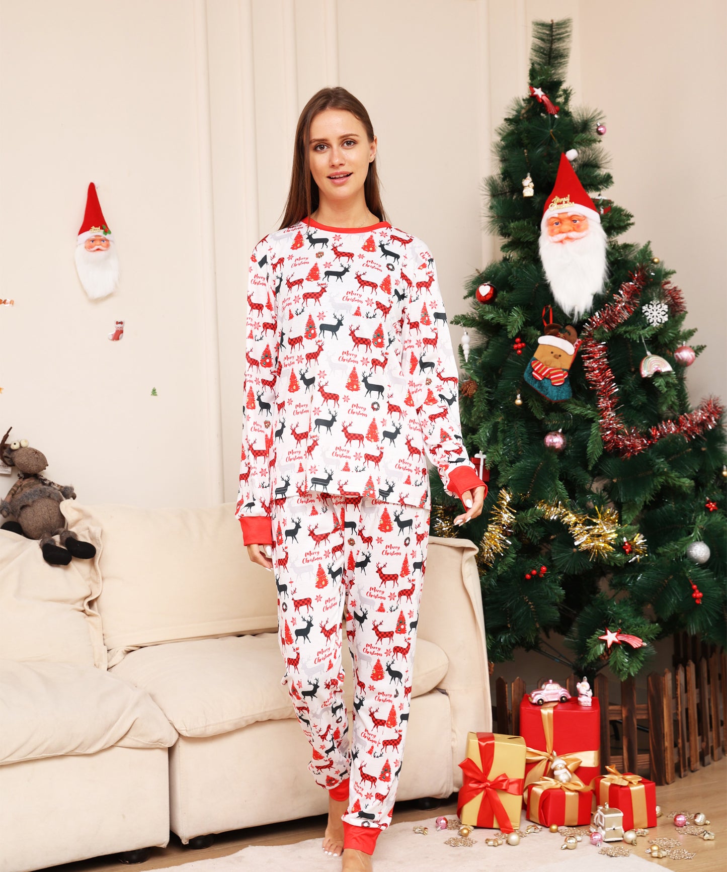 Alphabet Cartoon Deer Parent-child Dress Printed Loungewear Christmas Pajamas