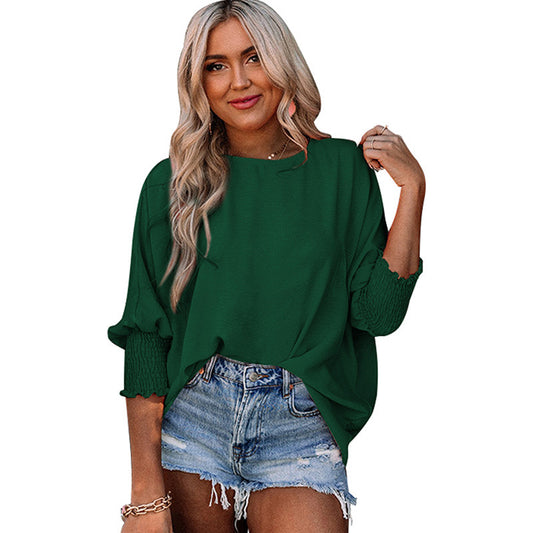 Loose Crew Neck Solid Color Wrap Top