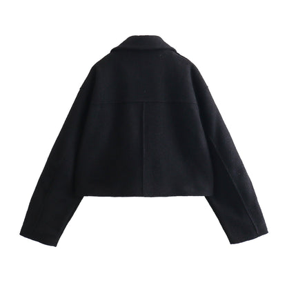 Women's Cropped Boucle Zip Jacket Collar Pocket