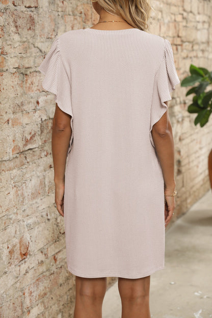 Colorblock V Neck Flutter Sleeve Midi Dress