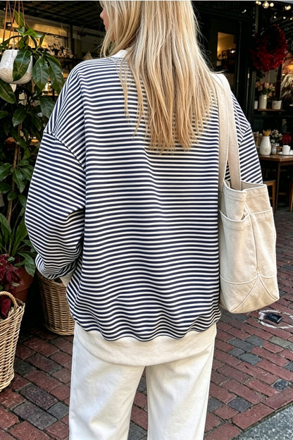 Women’s Oversized Contrast Stripe Mock Neck Sweatshirt