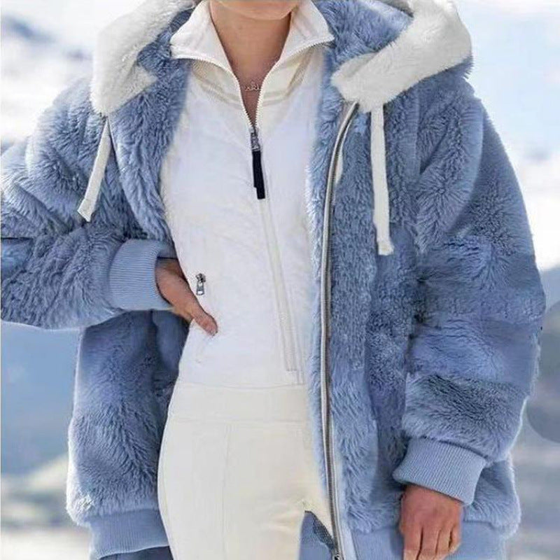 Women's Oversized Sherpa Fleece Zip Up Hooded Jacket