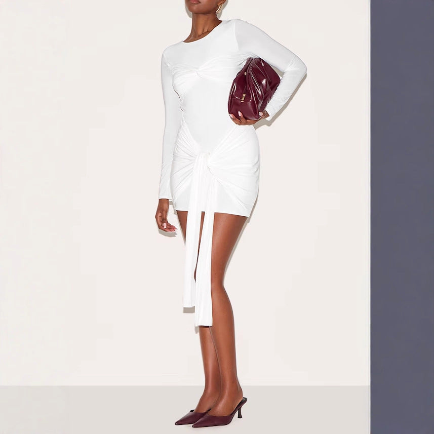 Sexy Long Sleeve Twist Knot Bodycon Mini Dress