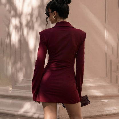 Sexy Deep V Blazer Dress Long Sleeve Bodycon Mini Dress
